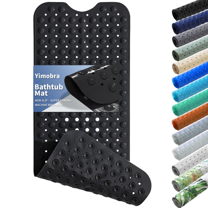 Yimobra Non Slip Bathtub Mat 40 x 16 Inch, Extra Long Shower Mat with Drain Holes, Machine Washable Baby Bath Mats, Strong Suction Cups for Bathroom Floor, Black - Image 1